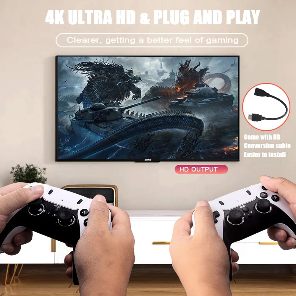 Hylixo™ 2024 Retro 4K Game Stick with Wireless Controllers